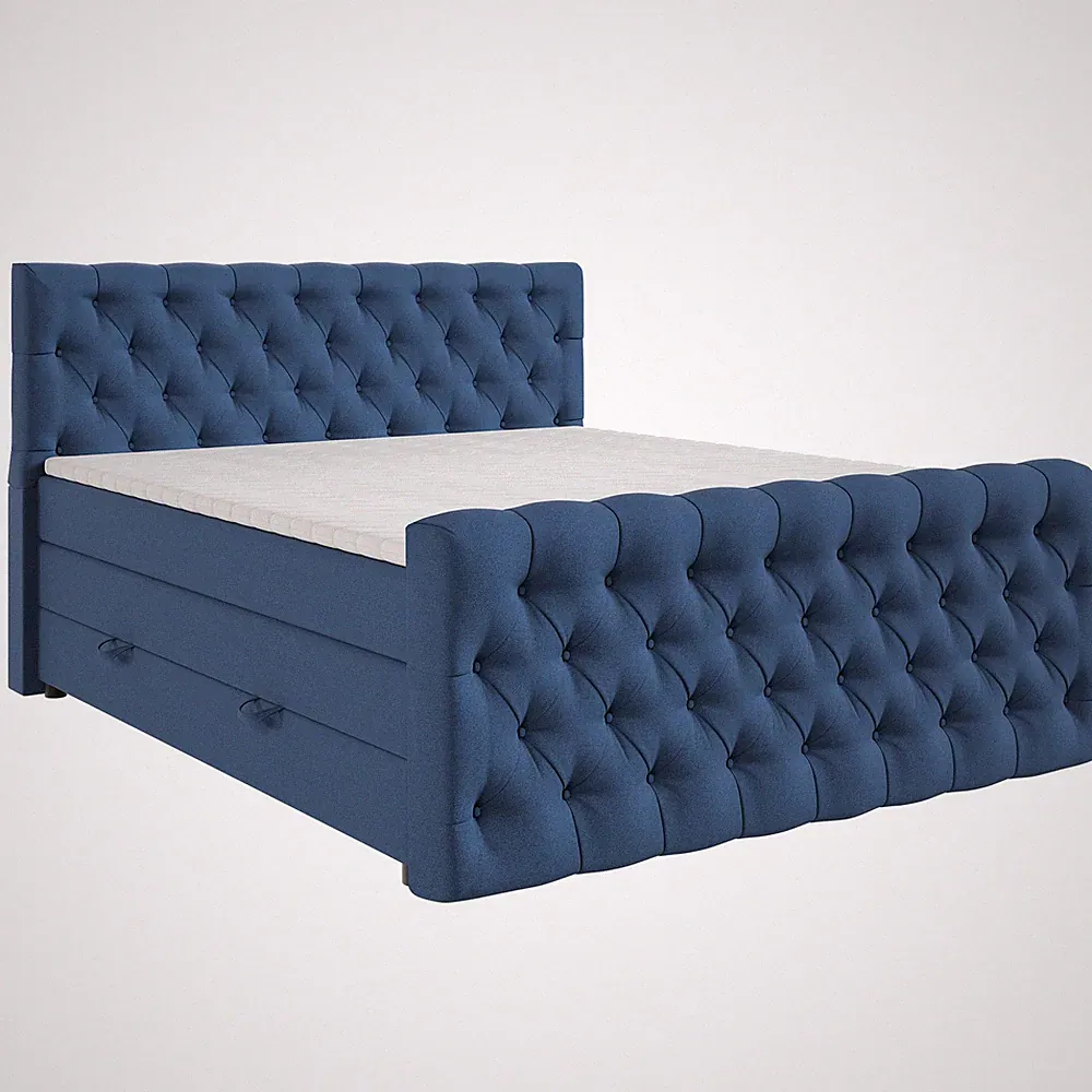 Boxspringbett - dunkelblau - H3 - 180x200 cm Doppelbett Polsterbett Gästebett