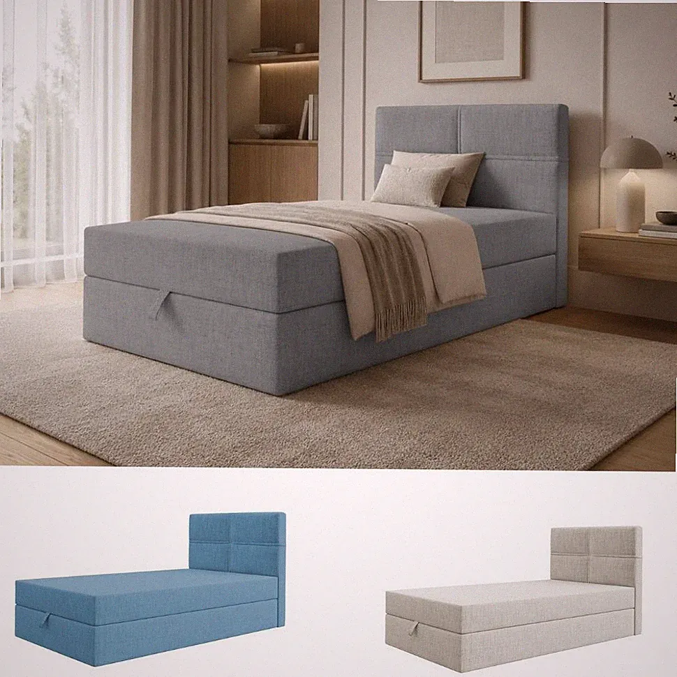 Boxspringbett Einzelbett Bett NELA MINI mit Bonell-Matratze + Bettkasten