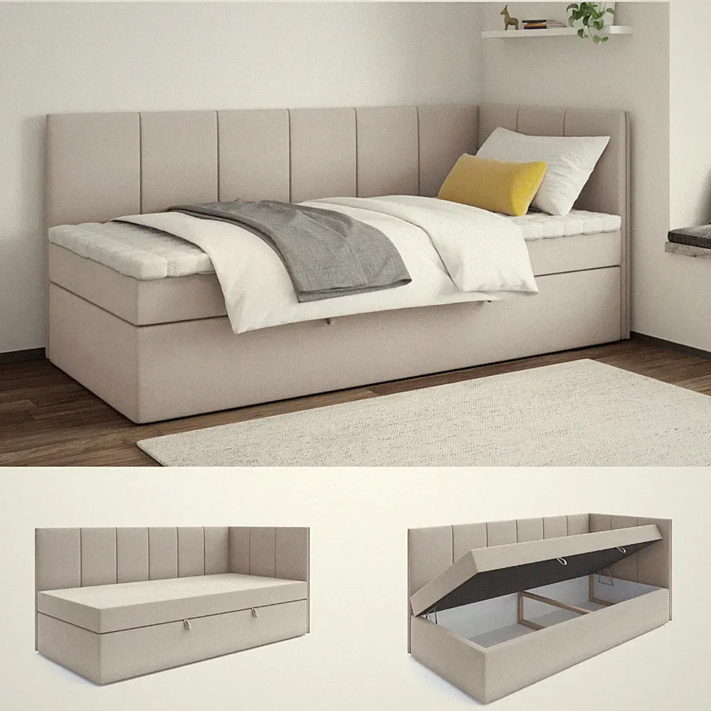 Boxspringbett Einzelbett Bett POLI mit Bonell-Matratze + Bettkasten