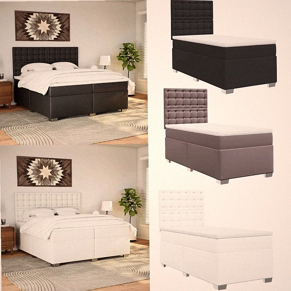 Boxspringbett Einzelbett Doppelbett mit Matratze & Kopfteil Kunstleder Betten