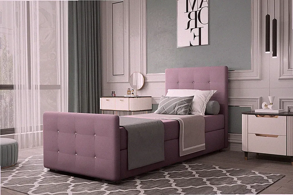 Boxspringbett Gästebett MARKOS 90x200cm Bettkasten Seite Rechts Stoff Violett