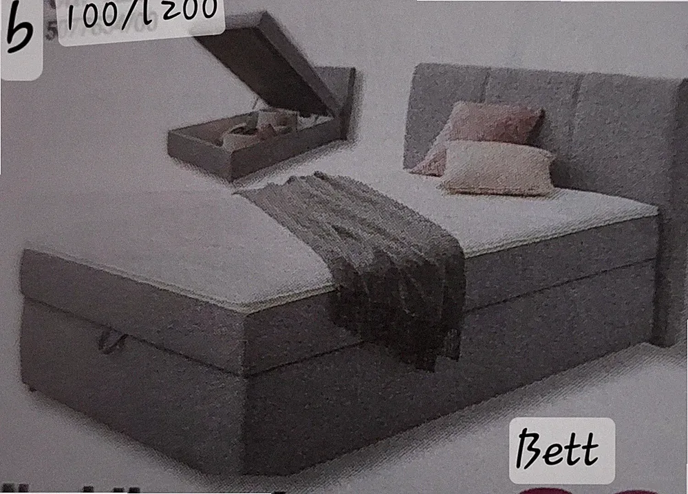 Boxspringbett gepolstert mit Stauraum inkl. Matratze 100x200 Grau