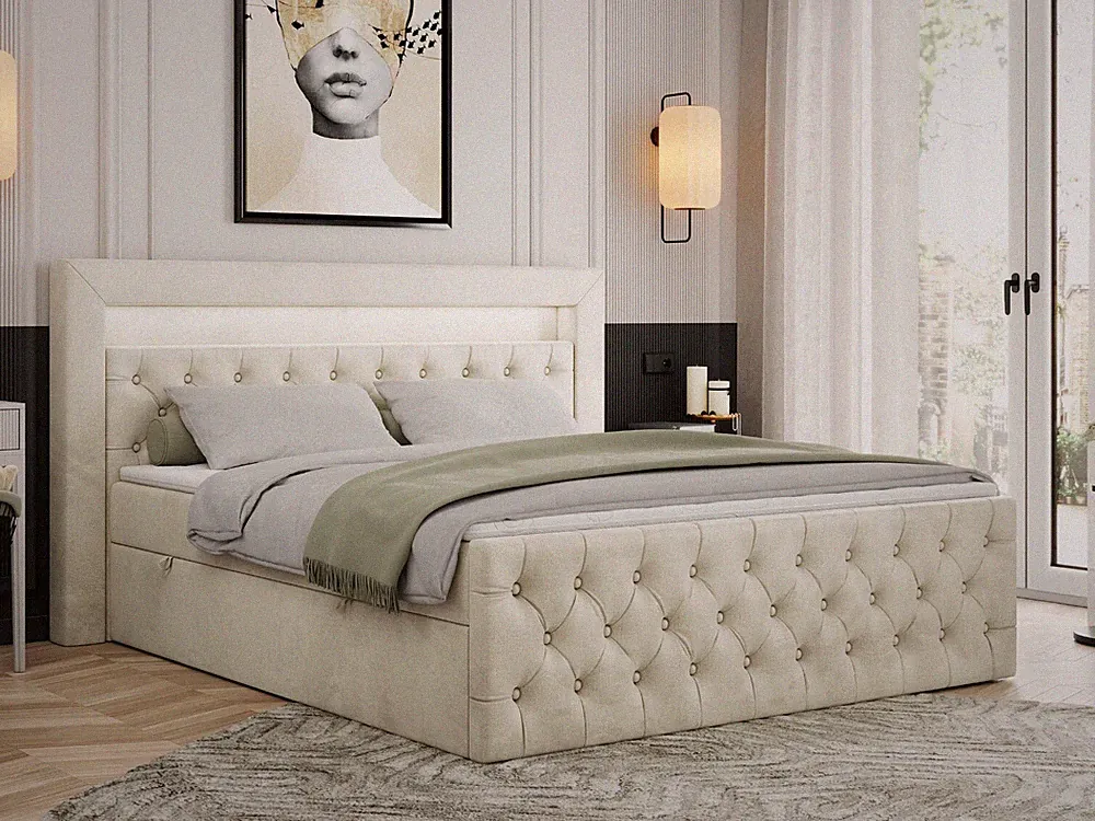 Boxspringbett GOLD 9 mit zwei Bettkästen, Doppelbett mit LED Kopfteil