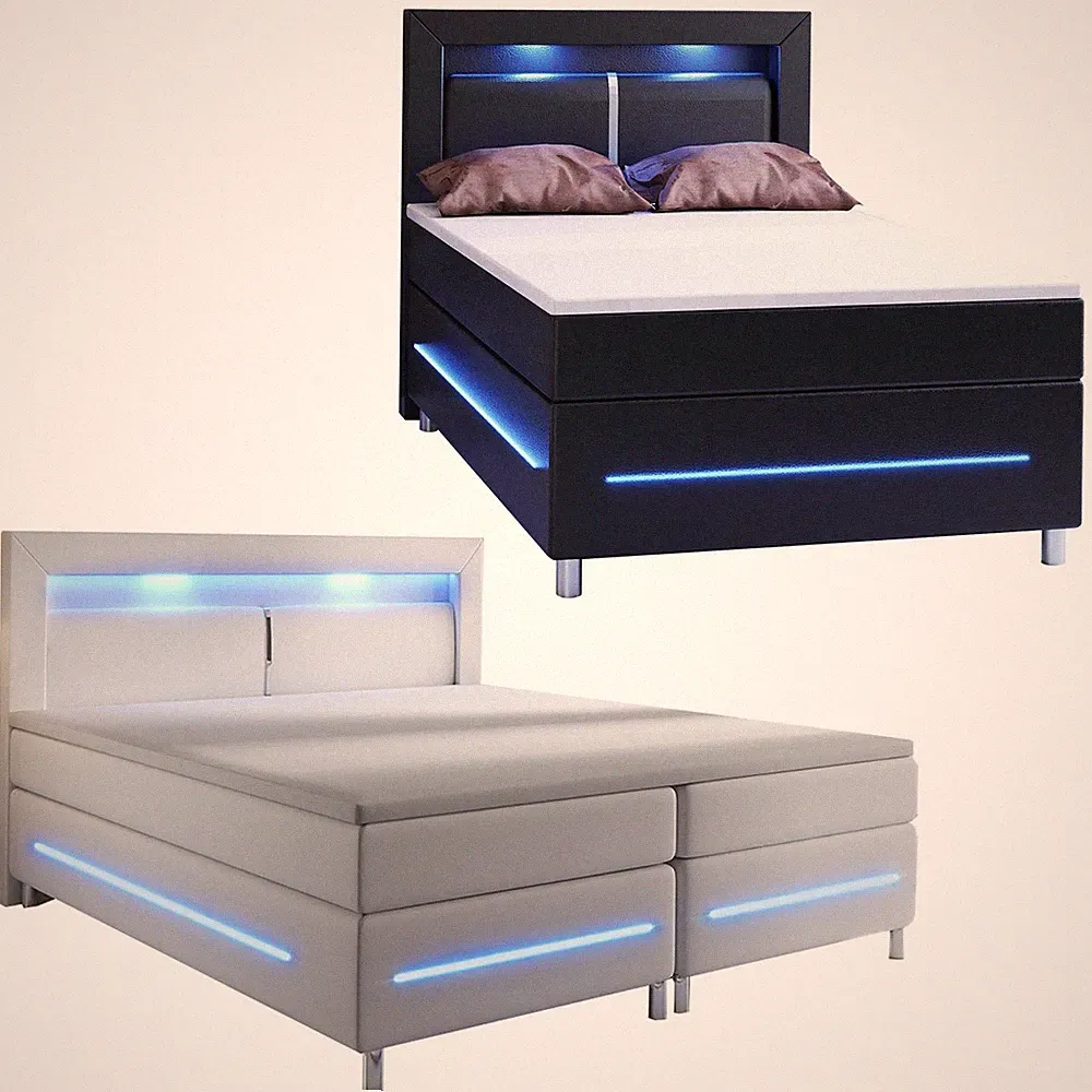 Boxspringbett Hotelbett Ehebett LED Topper Federkern Kunstleder Bett Juskys®