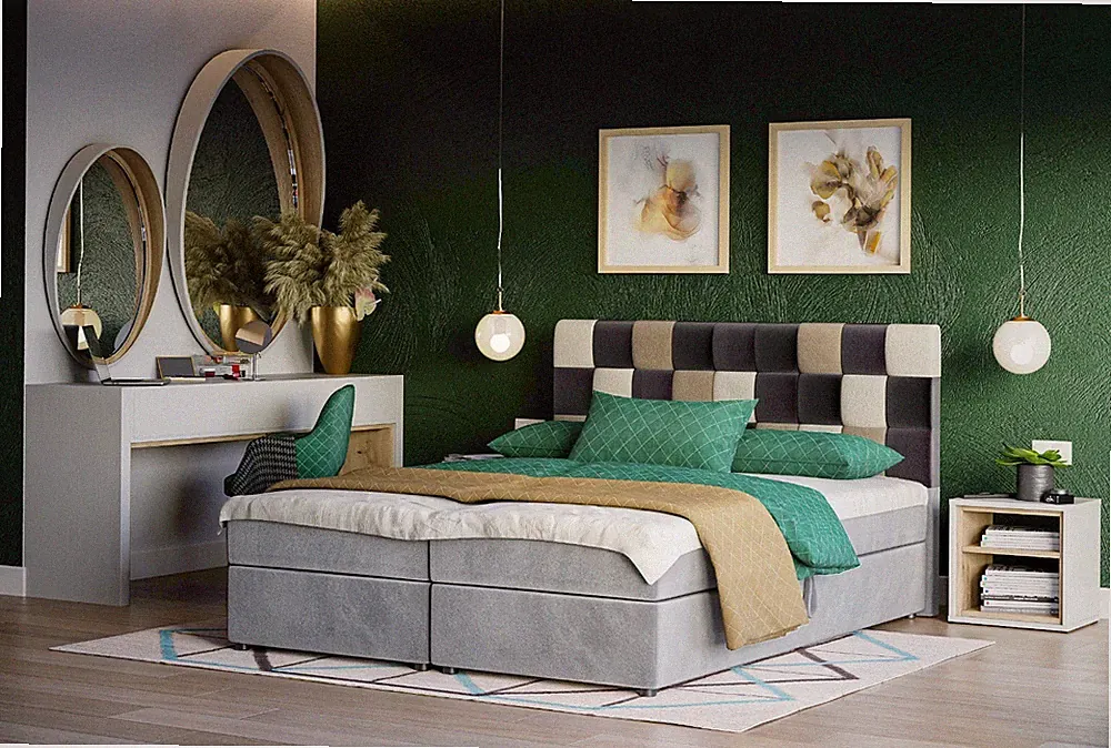 Boxspringbett Hotellbett LEMON 140 160 180 x 200 Bunt Creme Grau Bettkasten