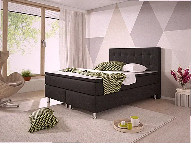 Boxspringbett Köln 140x200 cm Webstoff Schwarz
