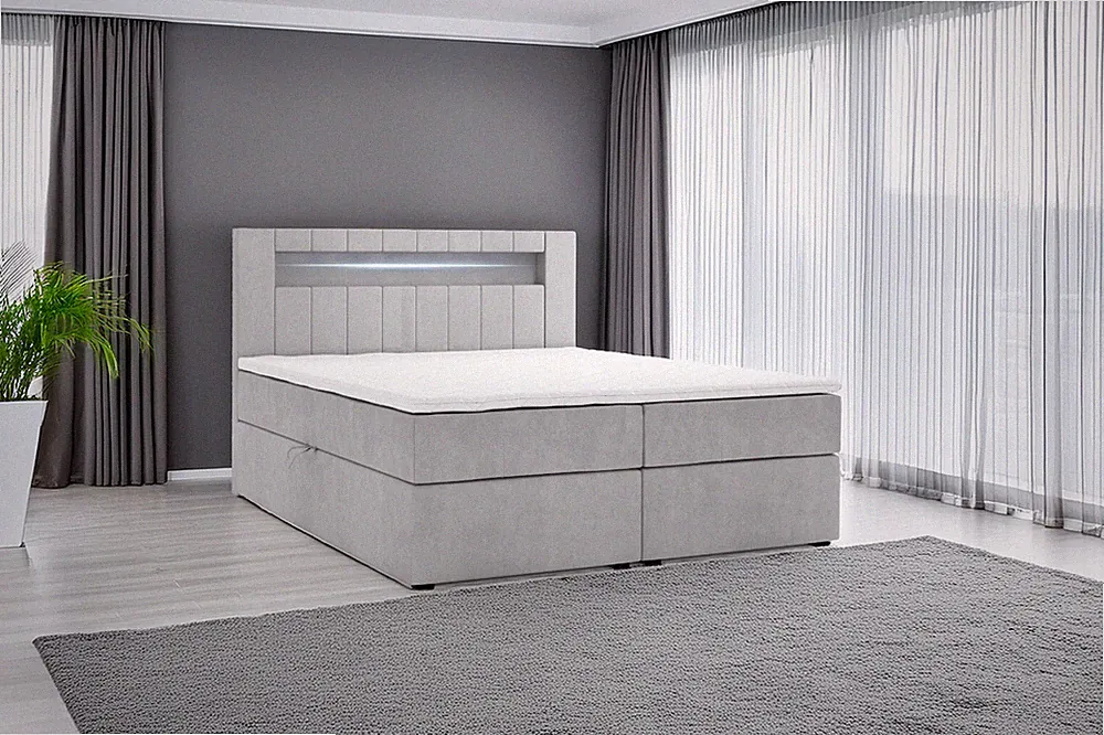 Boxspringbett KUBA mit Bettkasten Visco Topper LED 180 x 200 cm Samtstoff Grau