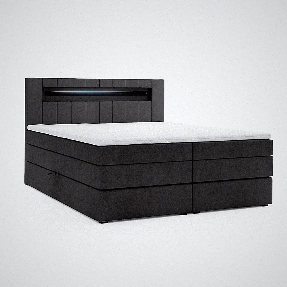 Boxspringbett KUBA mit Bettkasten Visco Topper LED 180 x 200 cm Webstoff SCHWARZ