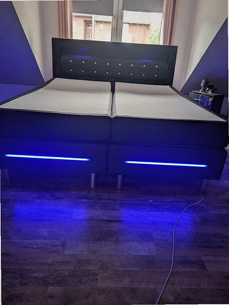 Boxspringbett LED, Blauer LED-Beleuchtung, Schwarz, 180x200 cm