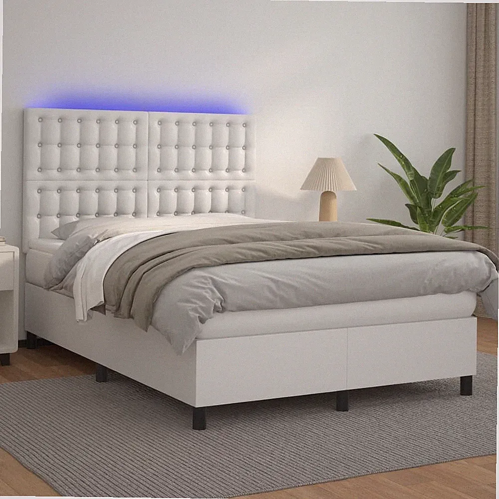 Boxspringbett Matratze LED Bett Bettgestell Polsterbett Kunstleder