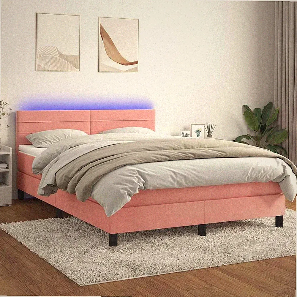 Boxspringbett Matratze LED Bett Bettgestell Polsterbett Lattenrost Samt