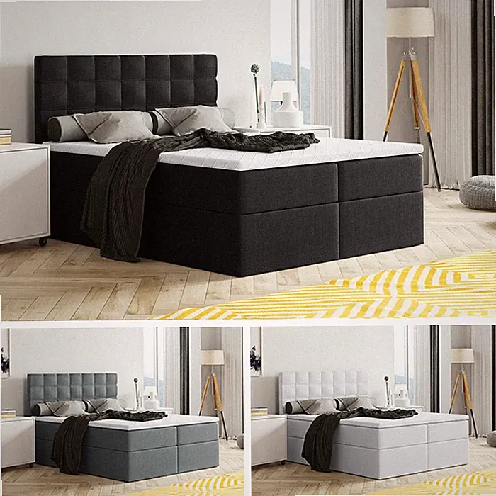 Boxspringbett MERA mit Bettkästen, Doppelbett H3 Topper Bett mit Stauraum