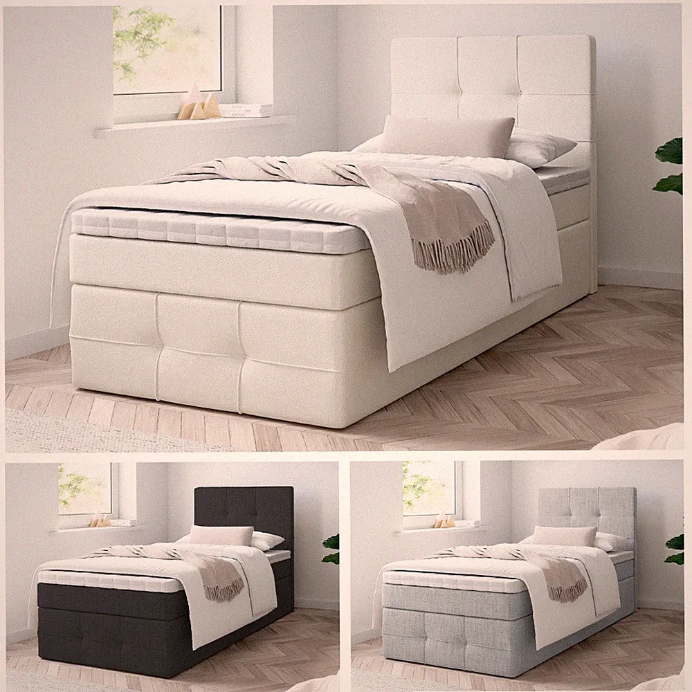 Boxspringbett MERA PREMIUM MINI mit Bettkästen, Topper H3, Einzelbett, Stauraum