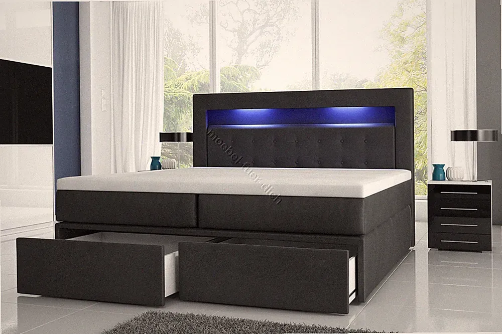 Boxspringbett Milano2 mit zwei Bettkasten und LED-Beleuchtung weiß oder schwarz