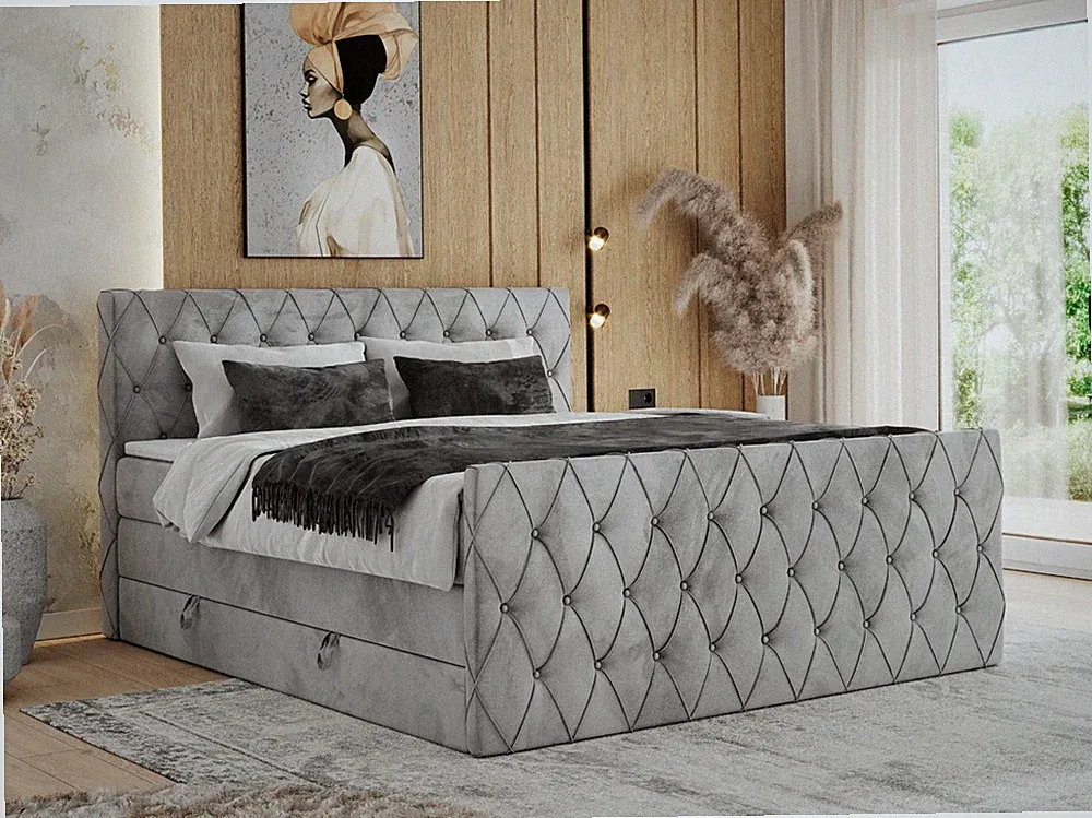 Boxspringbett MIREN KING DUO mit zwei Matratzen, abgesteppter Front und Kopfteil
