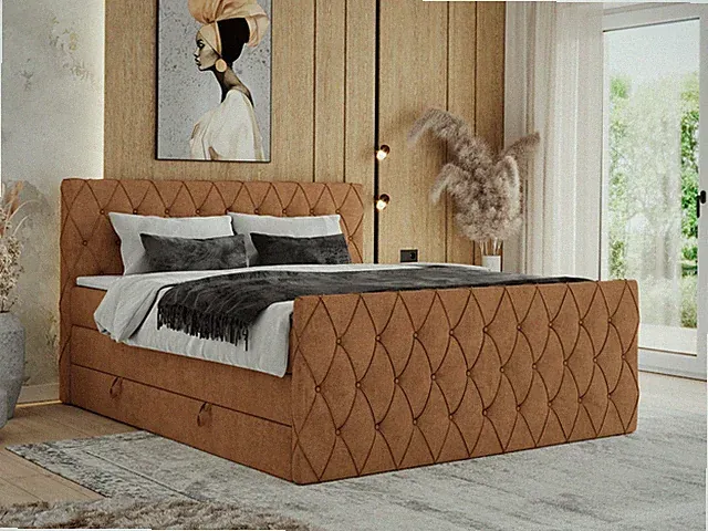 Boxspringbett MIREN KING DUO mit zwei Matratzen, abgesteppter Front und Kopfteil