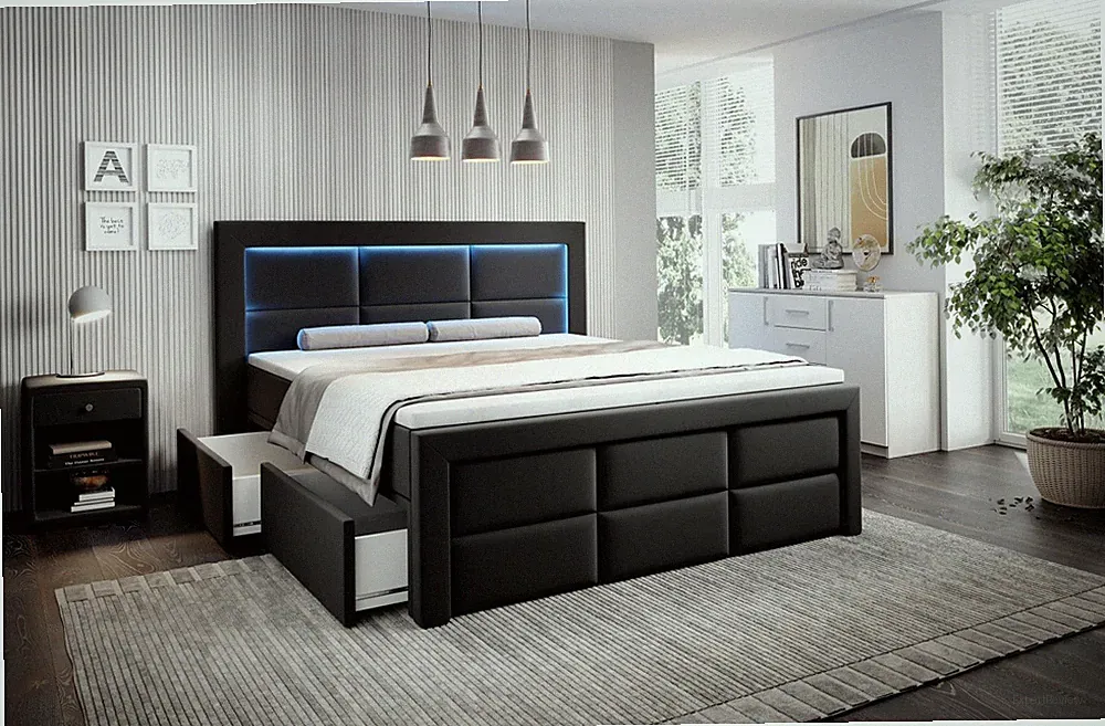 Boxspringbett mit Bettkasten und LED Bett Aston Doppelbett 160 cm o. 180 cm