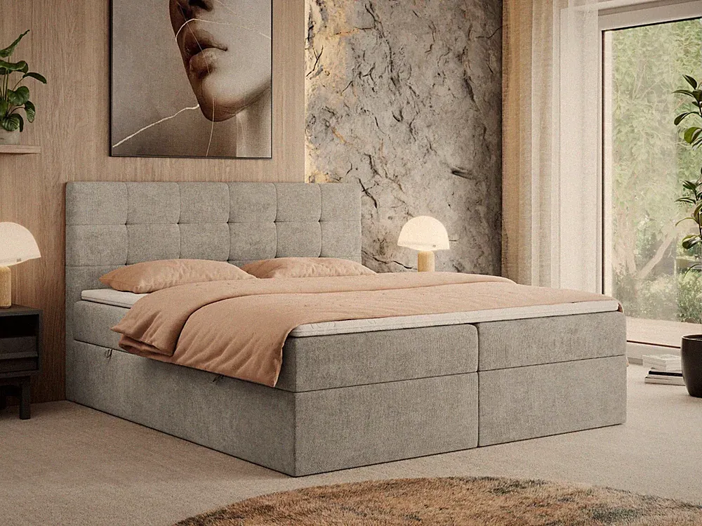 Boxspringbett mit gestepptem Kopfteil, Multipocket-Matratze und Topper - CENTO