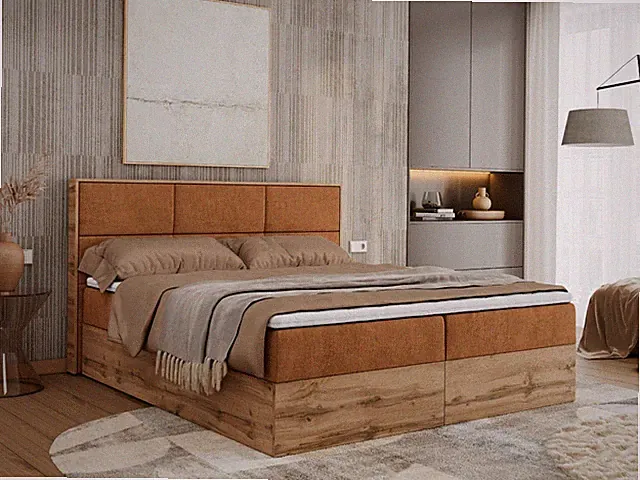 Boxspringbett mit Holzrahmen Eiche Wotan ALBERO 2, Multipocket-Matartze