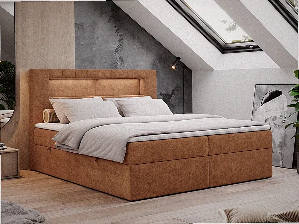 Boxspringbett mit Led, Doppelbett mit Bettkasten, Stauraumbett - GOLD 5