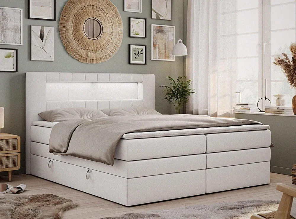 Boxspringbett mit Led, Doppelbett mit Bettkasten Stauraumbett - GOLD 5 KING