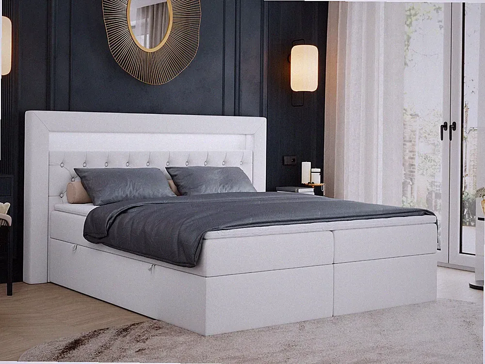 Boxspringbett mit Led Kopfteil, Polsterbett, Multipocket Matratze - GOLD 6