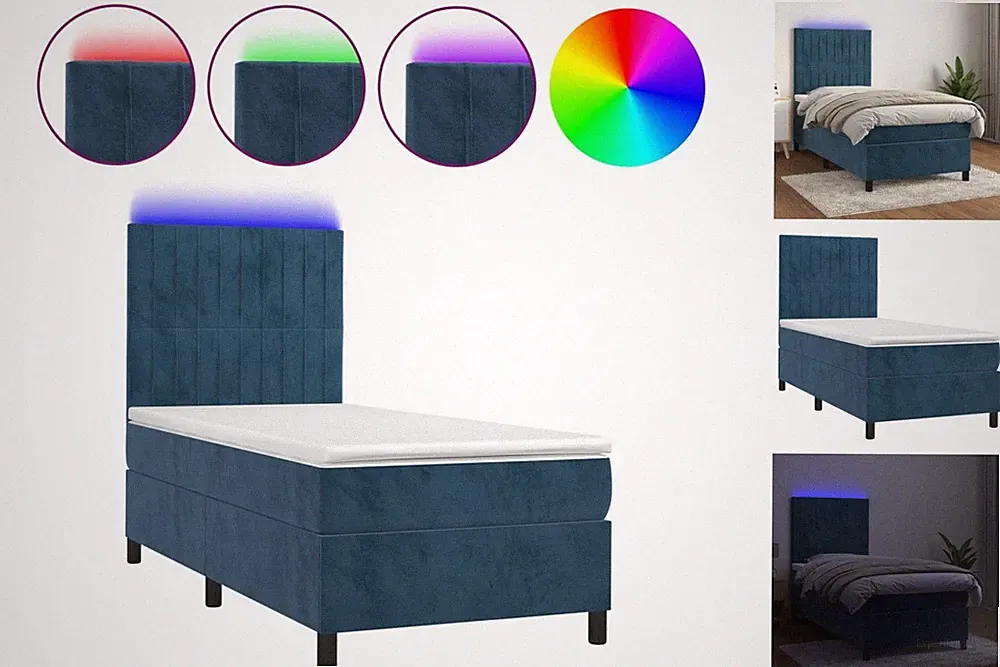 Boxspringbett Mit Matratze & LED Dunkelblau 90x200 Cm Samt Bett Bettgestell