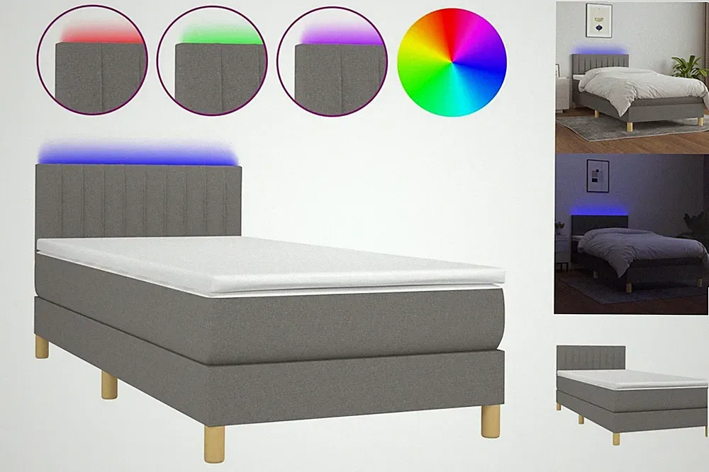 Boxspringbett Mit Matratze & LED Dunkelgrau 90x200 Cm Stoff Bett Bettgestell