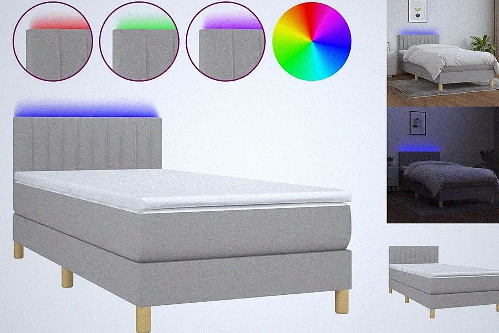 Boxspringbett Mit Matratze & LED Hellgrau 90x200 Cm Stoff Bett Bettgestell