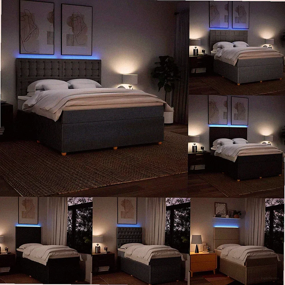 Boxspringbett mit Matratze & LED Licht Einzelbett Doppelbett Bettgestell Bett