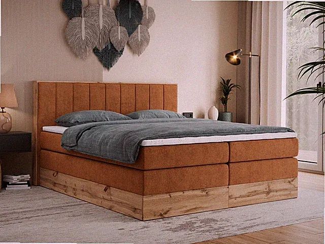 Boxspringbett mit zwei Bettkästen, BELLISSIMO KING, Eiche-Optik Holzrahmen