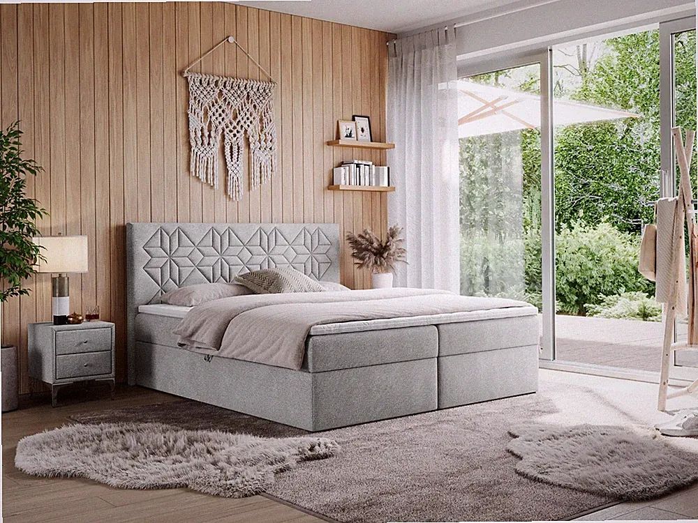 Boxspringbett mit zwei Bettkästen, Multipocket-Matratze und Topper - LEILA
