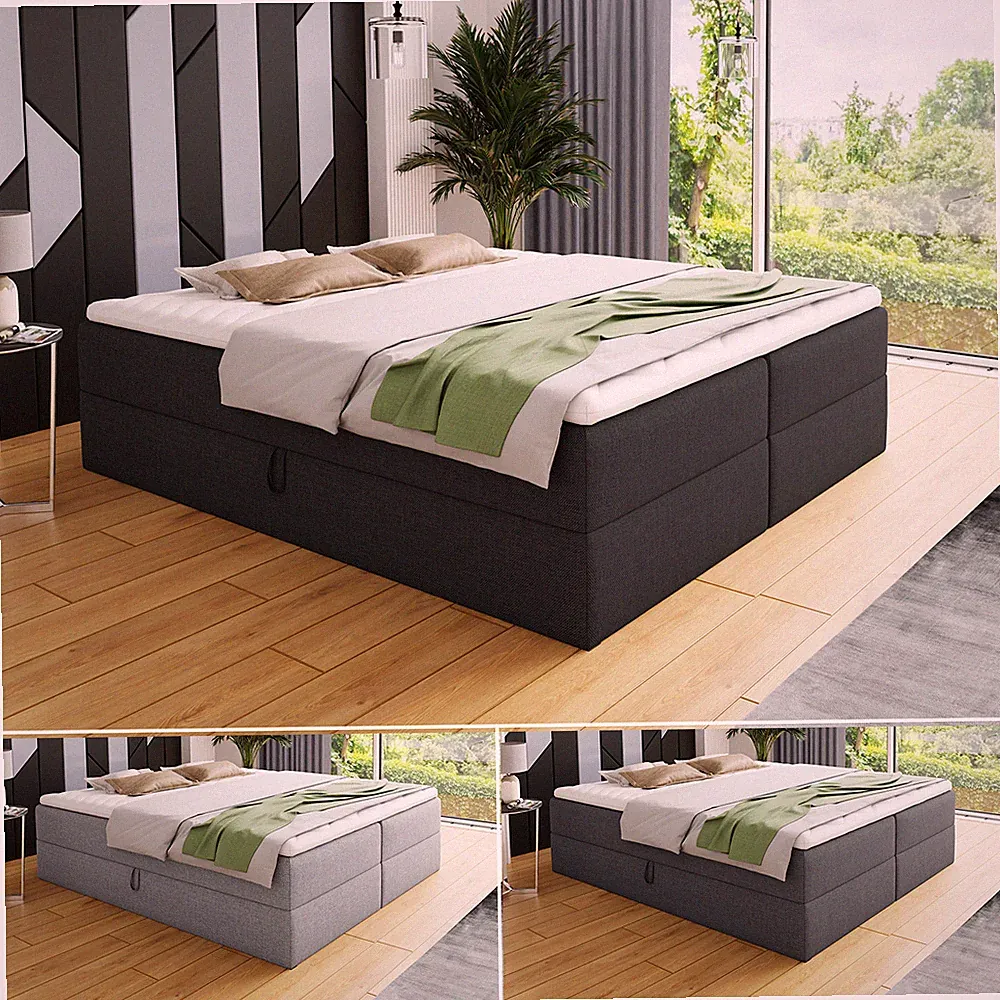 Boxspringbett ohne Kopfteil BASE mit Bettkasten, Bonell-Federkernmatratze Topper