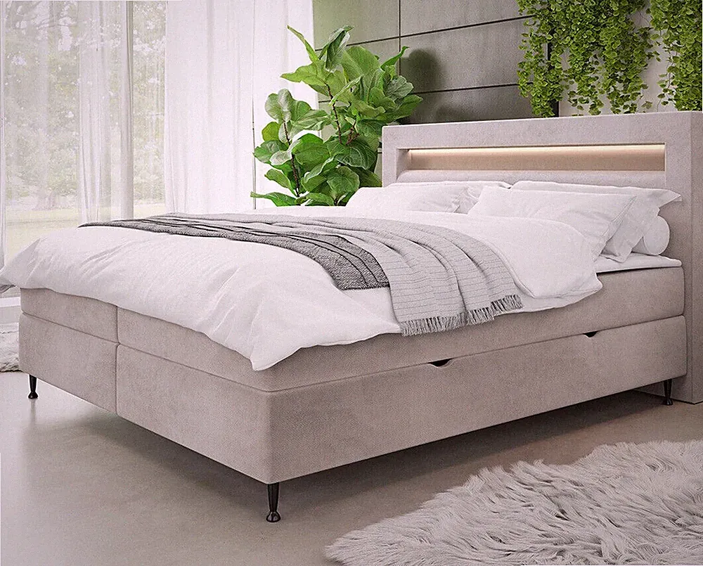 Boxspringbett Ovo mit zwei Bettkästen und Led Beleuchtung Doppelbett mit Topper