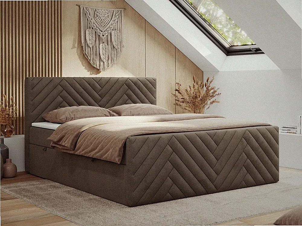 Boxspringbett PARIS DUO, Doppelbett, dekorativem Kopfteil und Front, Bettkasten