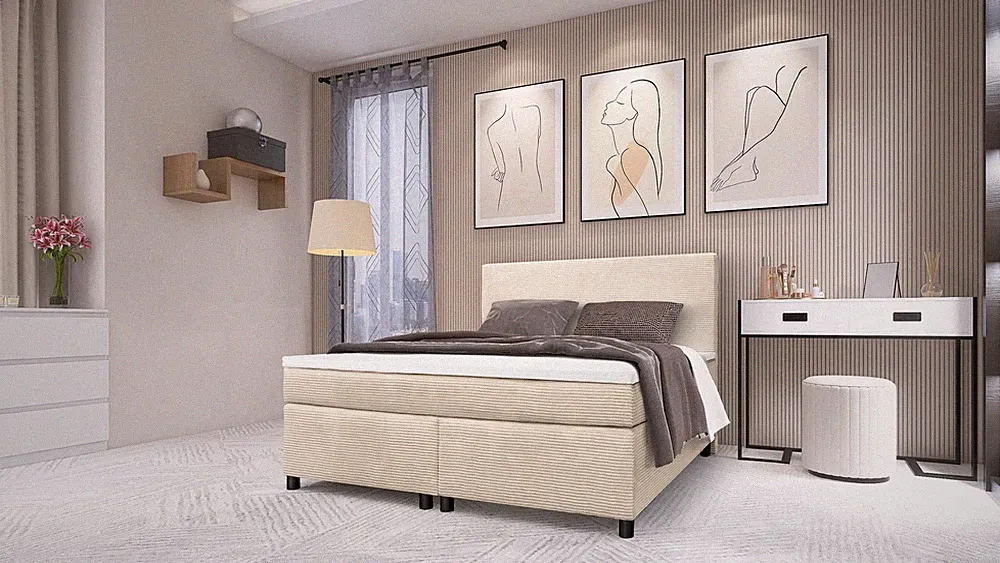 Boxspringbett Paxos Cordstoff Beige 140x200 Hotelbett Bonellfederkern Bett
