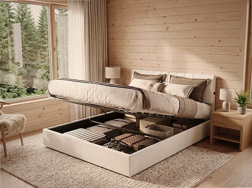Boxspringbett Polsterbett 140x190cm Stauraumbett Doppelbett mit Hydraulisch Weiß