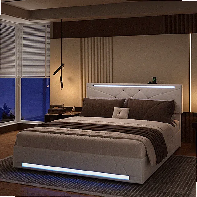 Boxspringbett Polsterbett 140x200 cm Mit LED USB Lattenrost,Doppel Stauraumbett