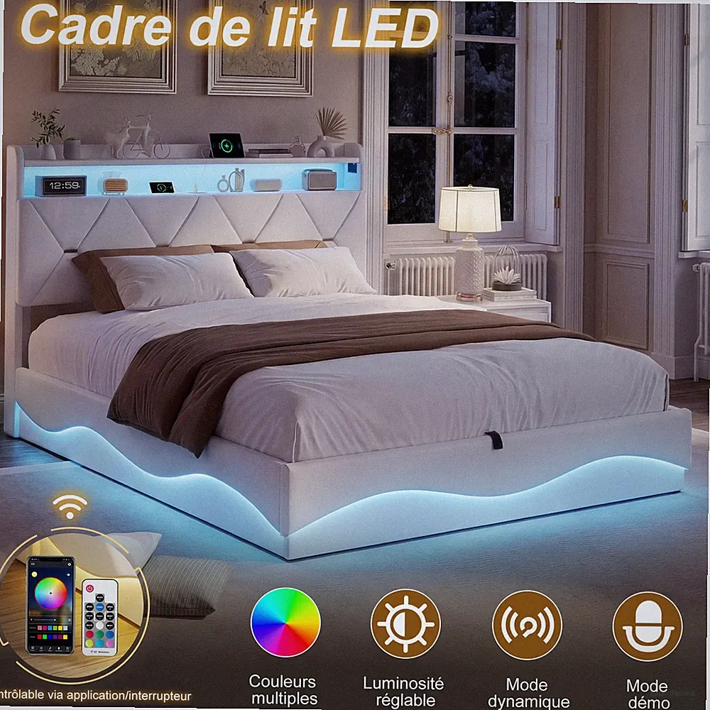 Boxspringbett Polsterbett 160x200 cm mit LED Lattenrost Stauraum USB Doppelbett