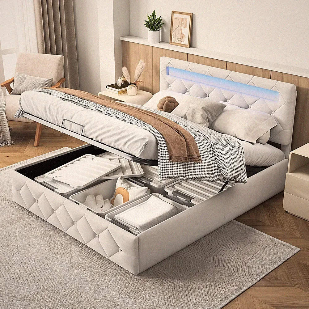 Boxspringbett Polsterbett 160x200 cm mit LED Stauraum Bettgestell mit Lattenrost