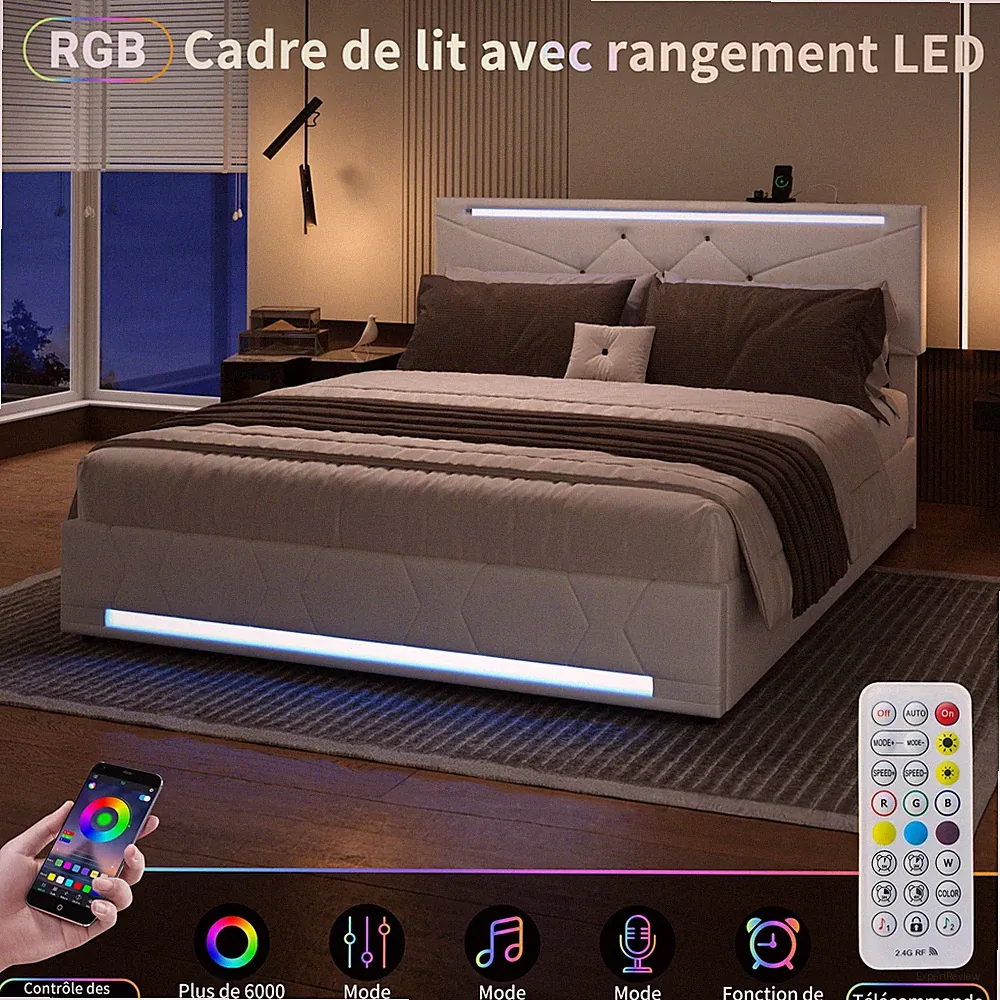 Boxspringbett Polsterbett 160x200 cm Mit LED USB Lattenrost,Doppel Stauraumbett