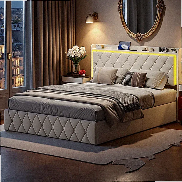 Boxspringbett Polsterbett 160x200cm Doppelbett mit LED/USB Bettkasten Lattenrost