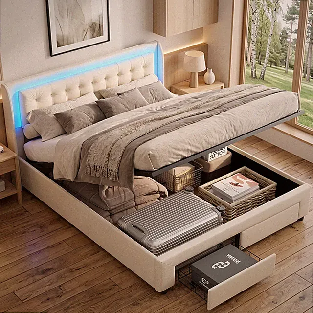 Boxspringbett Polsterbett 180x200cm Doppelbett Stauraumbett Bettgestell mit LED