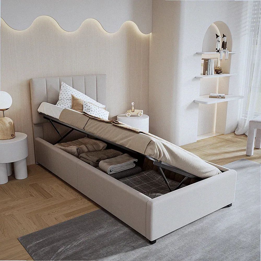 Boxspringbett Polsterbett 90x200cm Einzelbett mit Stauraum Lattenrost Bettkasten