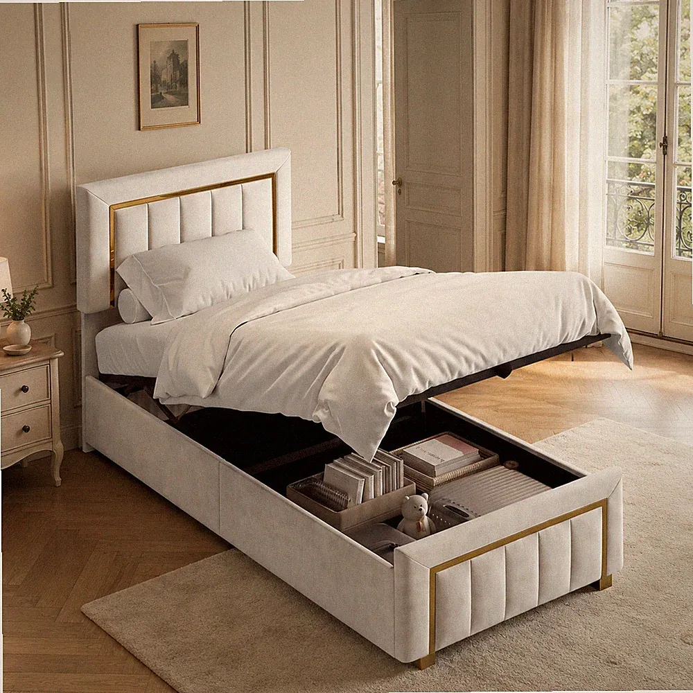 Boxspringbett Polsterbett 90x200cm Stauraumbett Bettgestell mit Lattenrost Beige