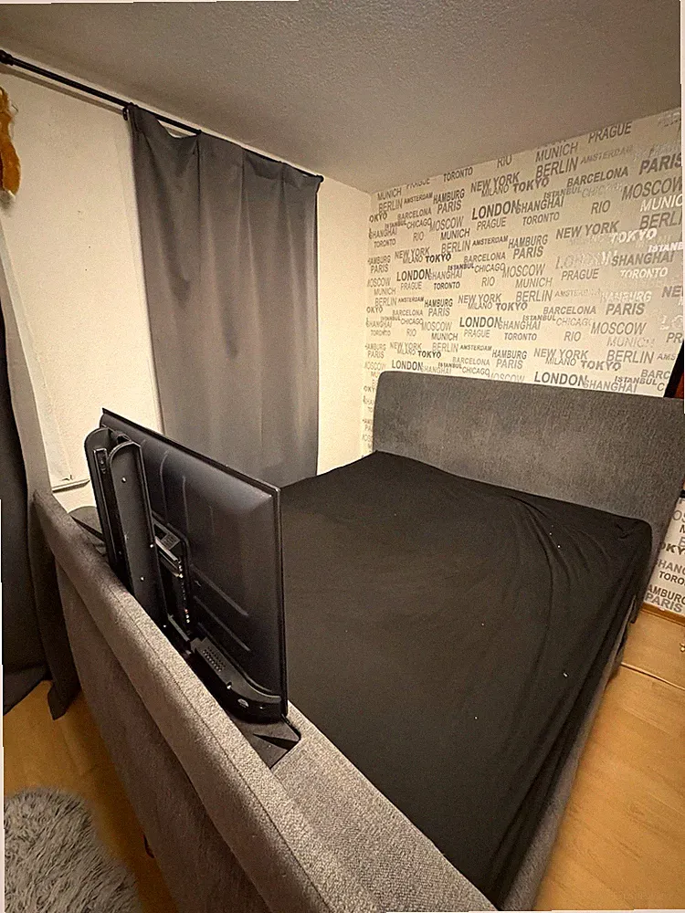 Boxspringbett Polsterbett Stoff grau/schwarz 180x200 cm mit Kopf- und Fußteil