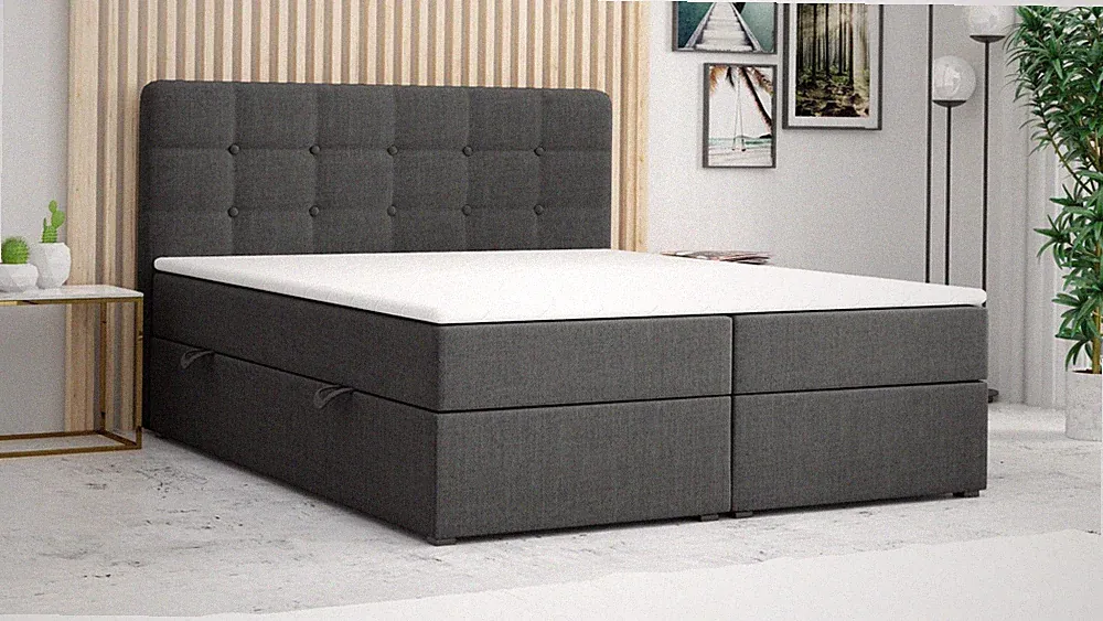 Boxspringbett PRAG Chesterfield – Optik mit Bettkasten 180 x 200 cm Webstoff Gra