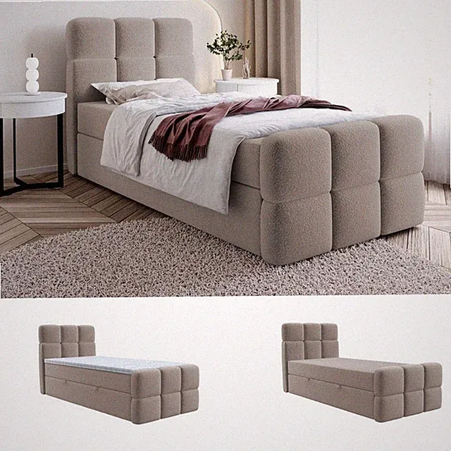 Boxspringbett SALA Einzelbett mit Bonell Matratze, Bettkästen, Boucle Stoff