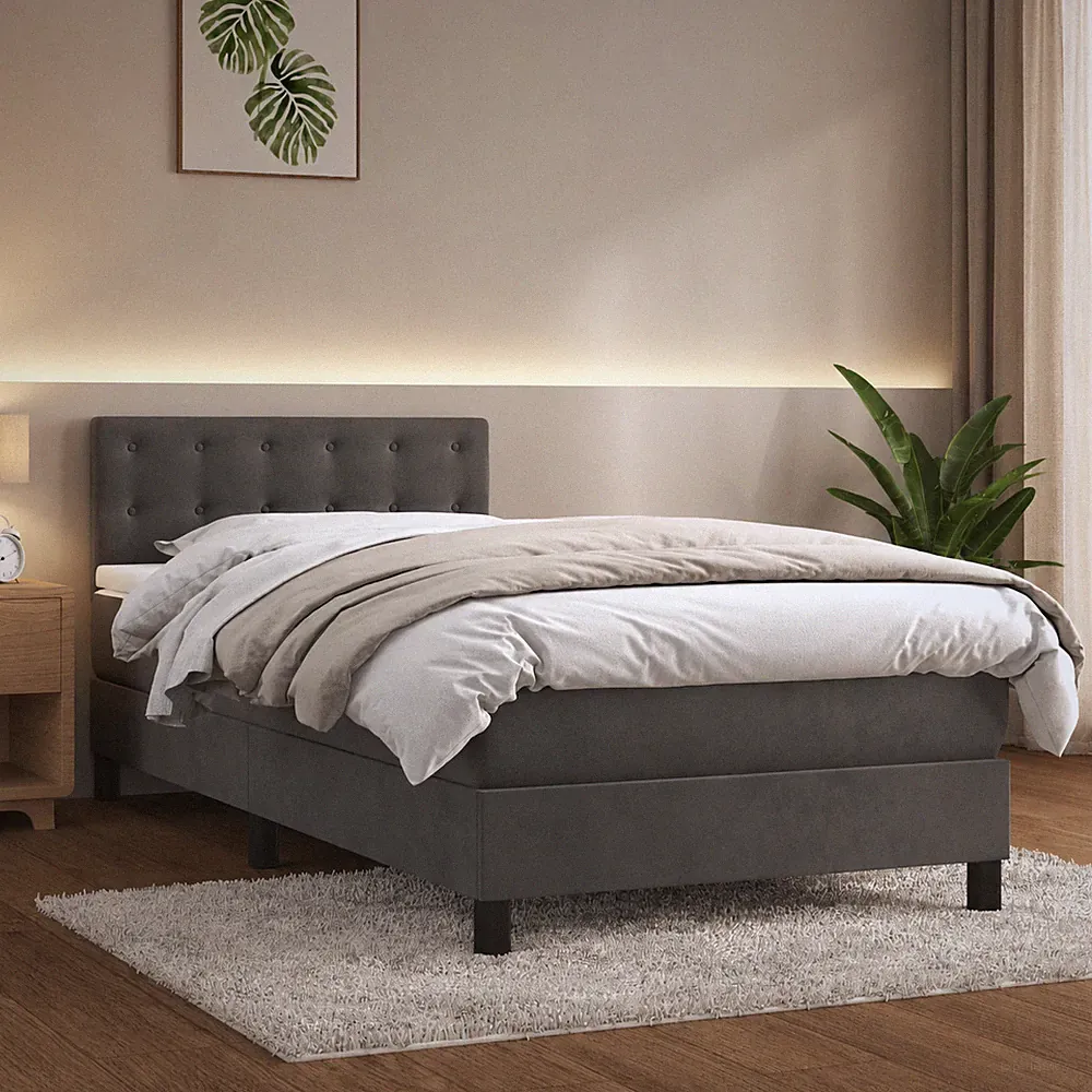 Boxspringbett Samt Bett Matratze Polsterbett Dunkelgrau | 100 x 200 cm