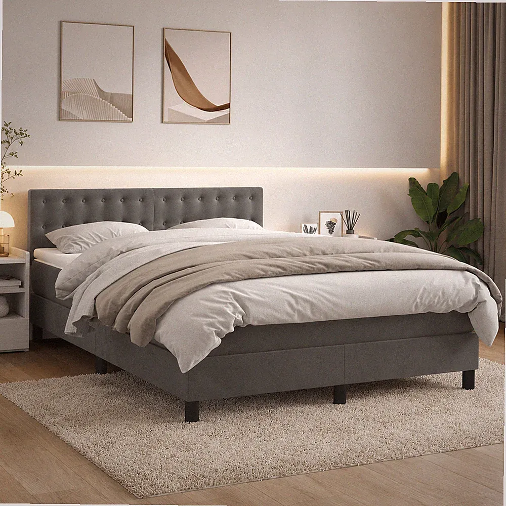 Boxspringbett Samt Bett Matratze Polsterbett Dunkelgrau | 140 x 200 cm